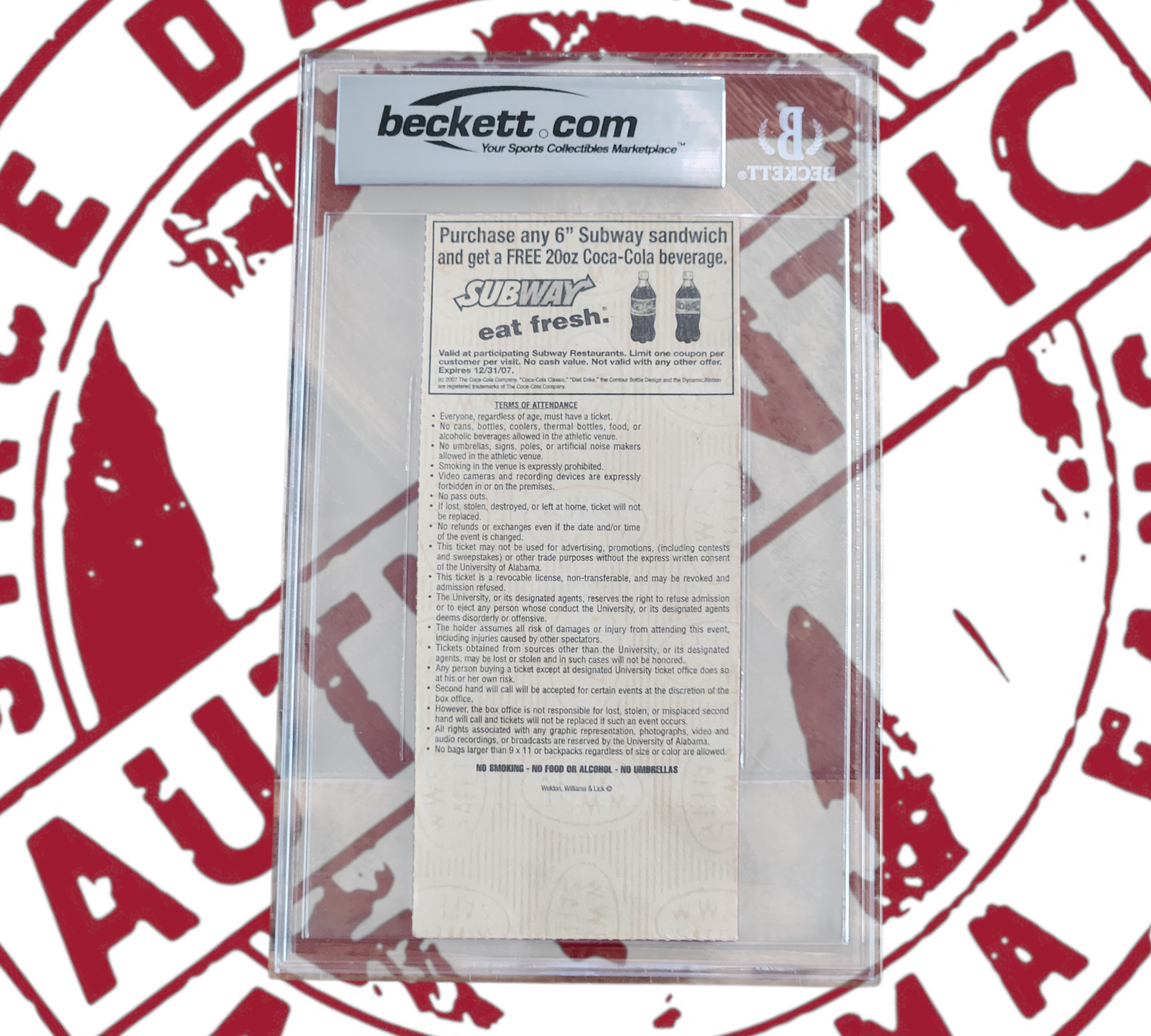 Nick Saban signed 1st game ticket Beckett slabbed, certificate of authenticity