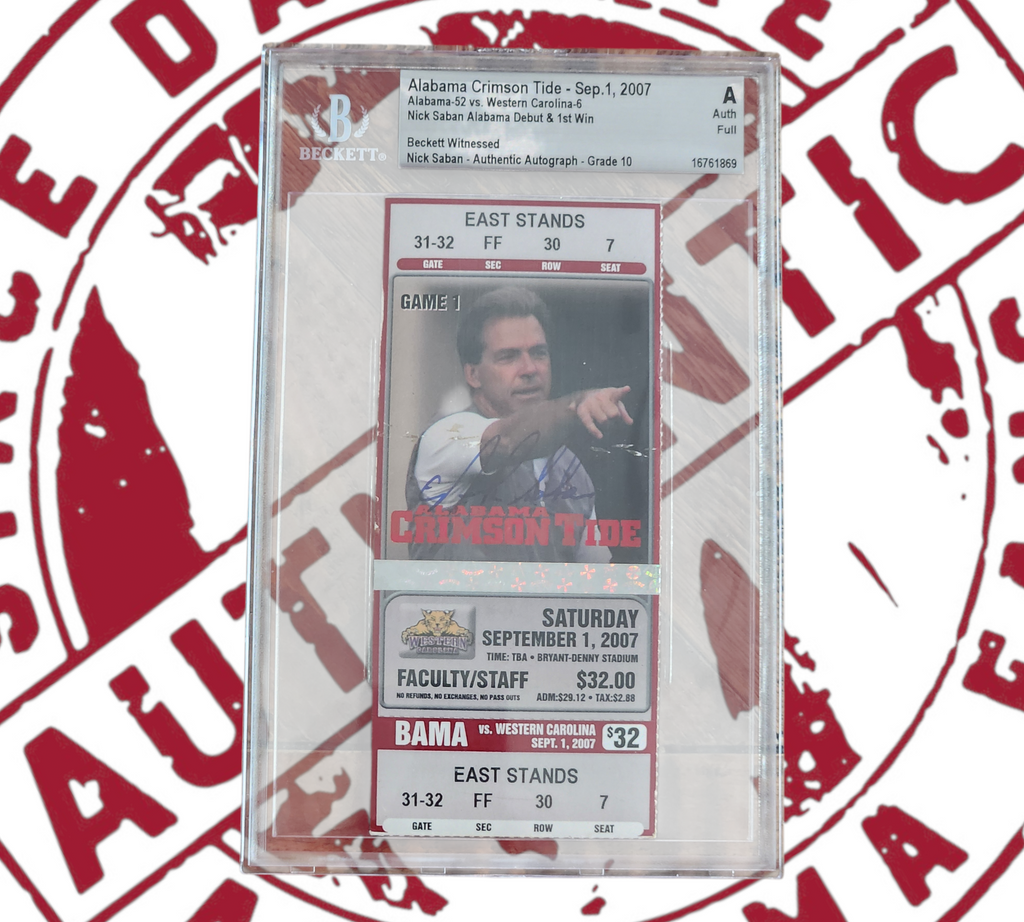 Nick Saban signed 1st game ticket Beckett slabbed, certificate of authenticity