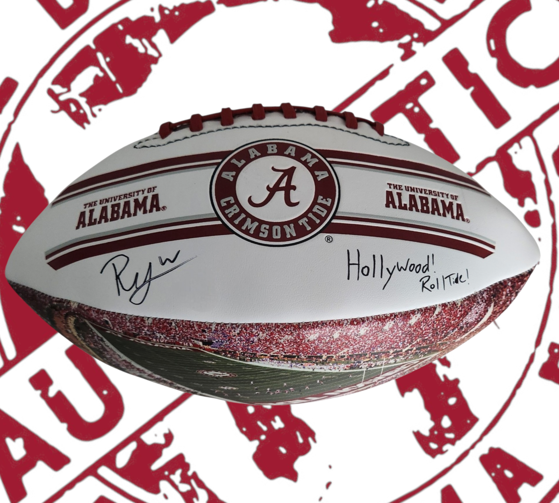 Ryan Williams signed  football with "Hollywood" and "Roll Tide" inscriptions at our private signing in Tuscaloosa.