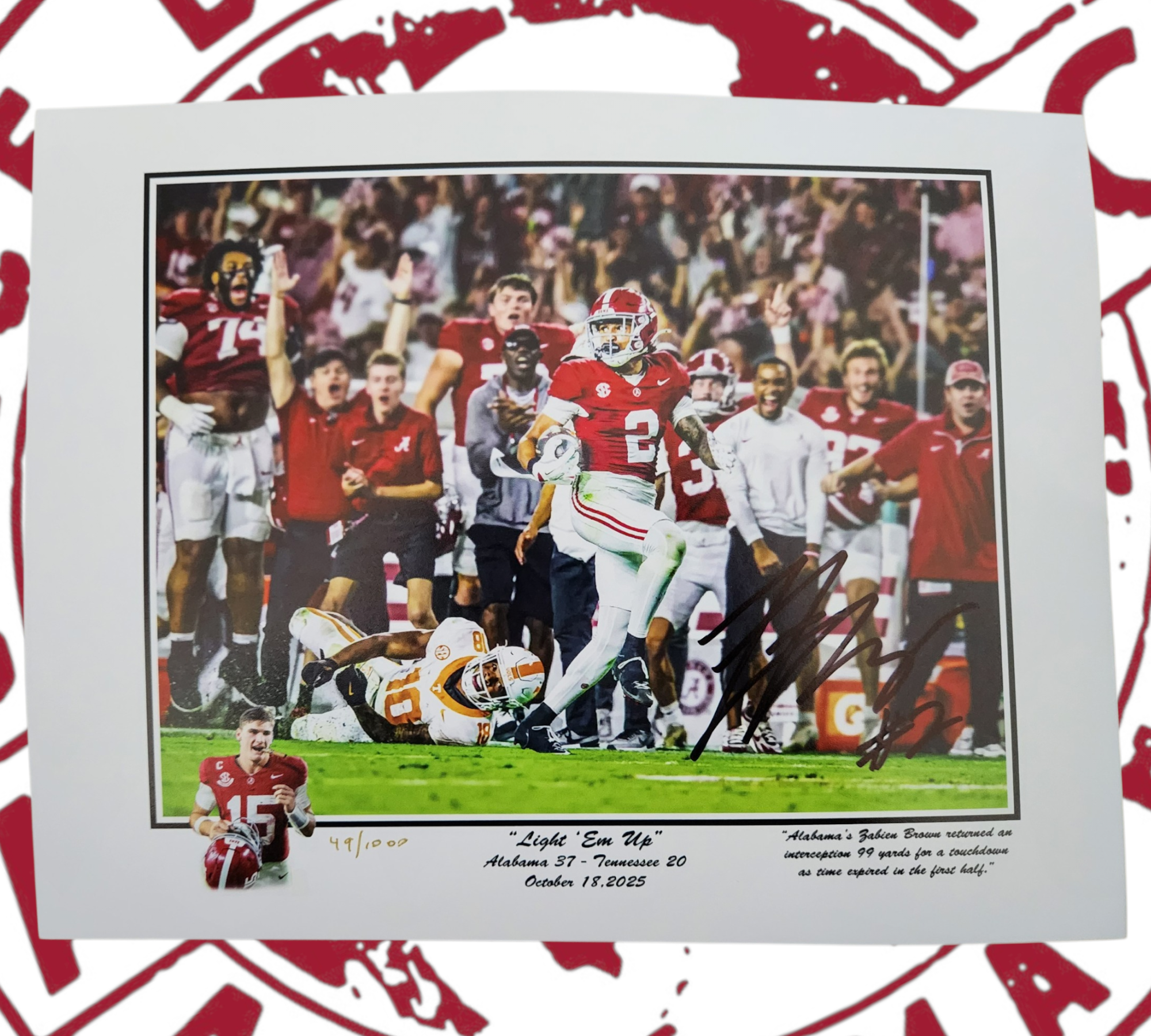 Zabien Brown signed 11x14 from our private signing in Huntsville