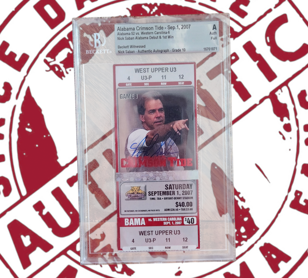 Nick Saban signed 1st game ticket Beckett slabbed, certificate of authenticity