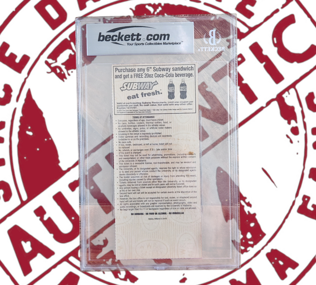 Nick Saban signed 1st game ticket Beckett slabbed, certificate of authenticity